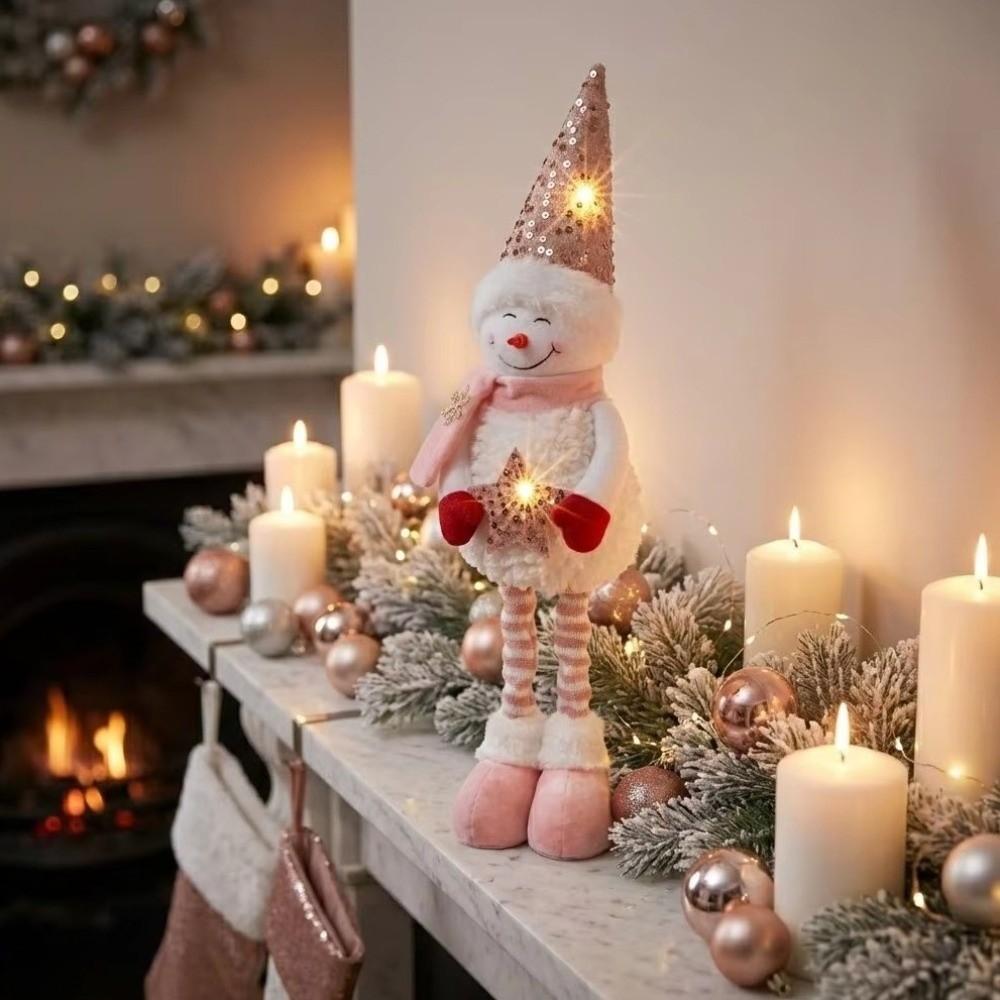 Sequined Retractable Snowman Figurine Sparkling Soft Fabric Christmas Snowman Stretchable Star Xmas Tabletop Ornament