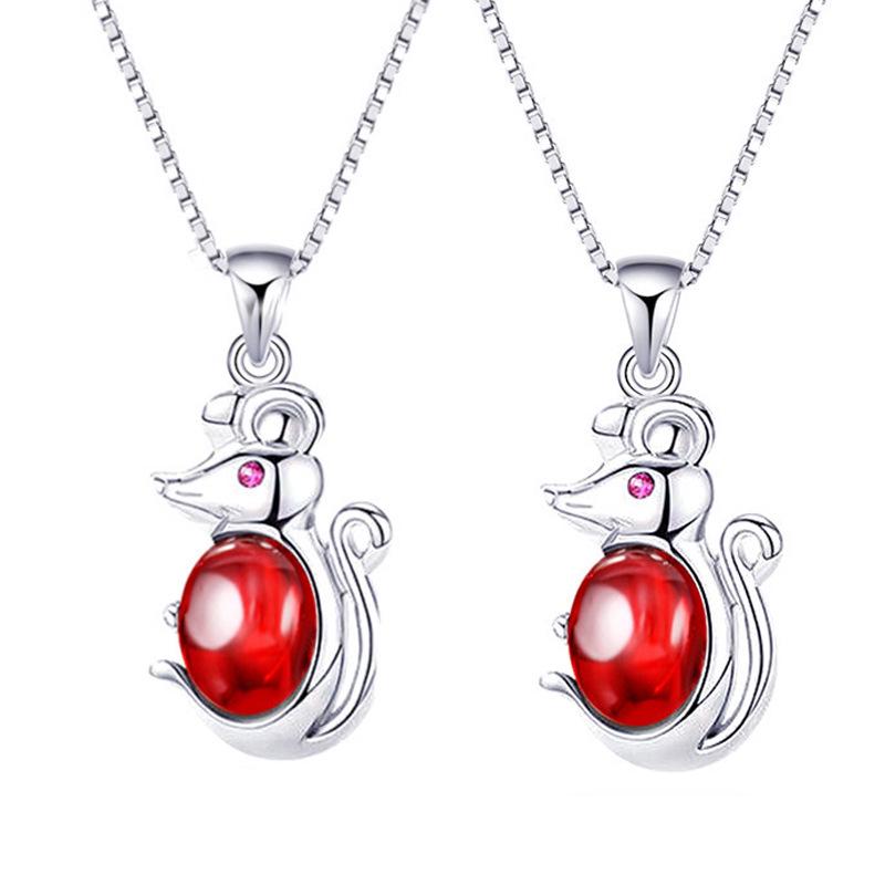 Year of the Rat Red Zircon Mouse Necklace - Christmas & New Year Gift