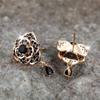 Cute Female Crystal White Black Zircon Flower Stud Earrings Vintage Silver Color Party Wedding Jewelry For Women
