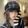 Plaid Splicing Woolen Beret Children Autumn and Winter Rivet Octagonal Hat Small Versatile Newsboy Hat