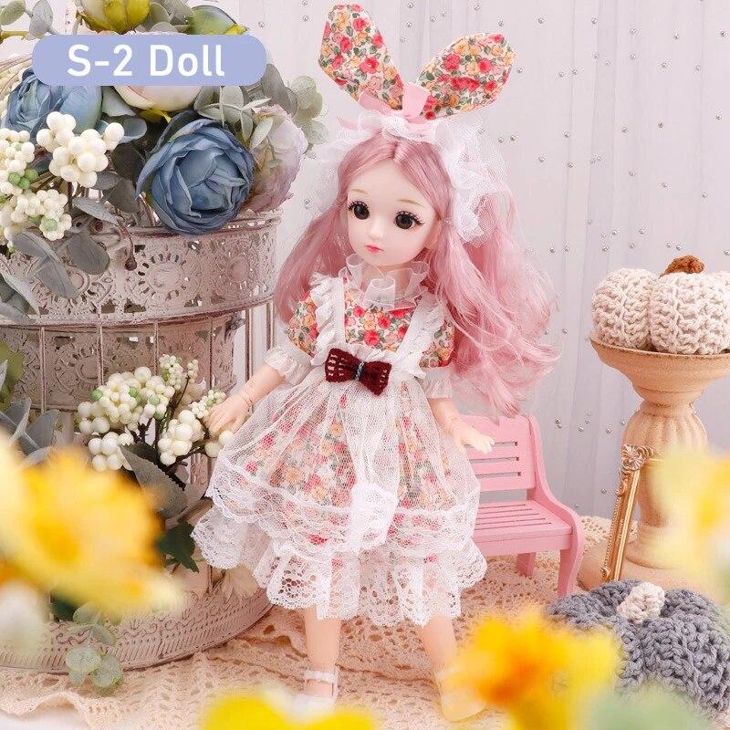 BJD Doll for Girls 30cm Anime Doll 23 Joint Movable Body with Skirt Hat Headdress Dress Up DIY Toy