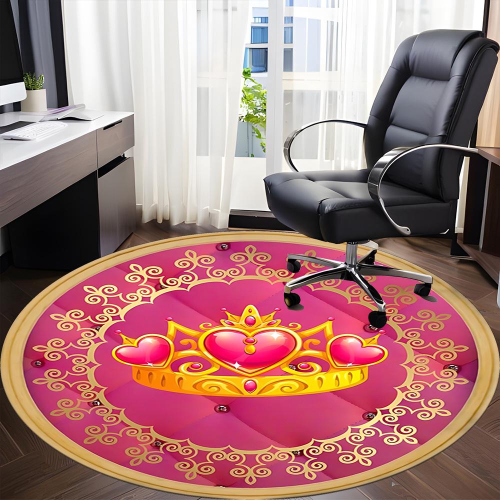 1pc Crown HeartChair Carpet for Office, Indoor Non-Slip Washable Polyester Fiber Carpet, Mat For Office, Machine Washable