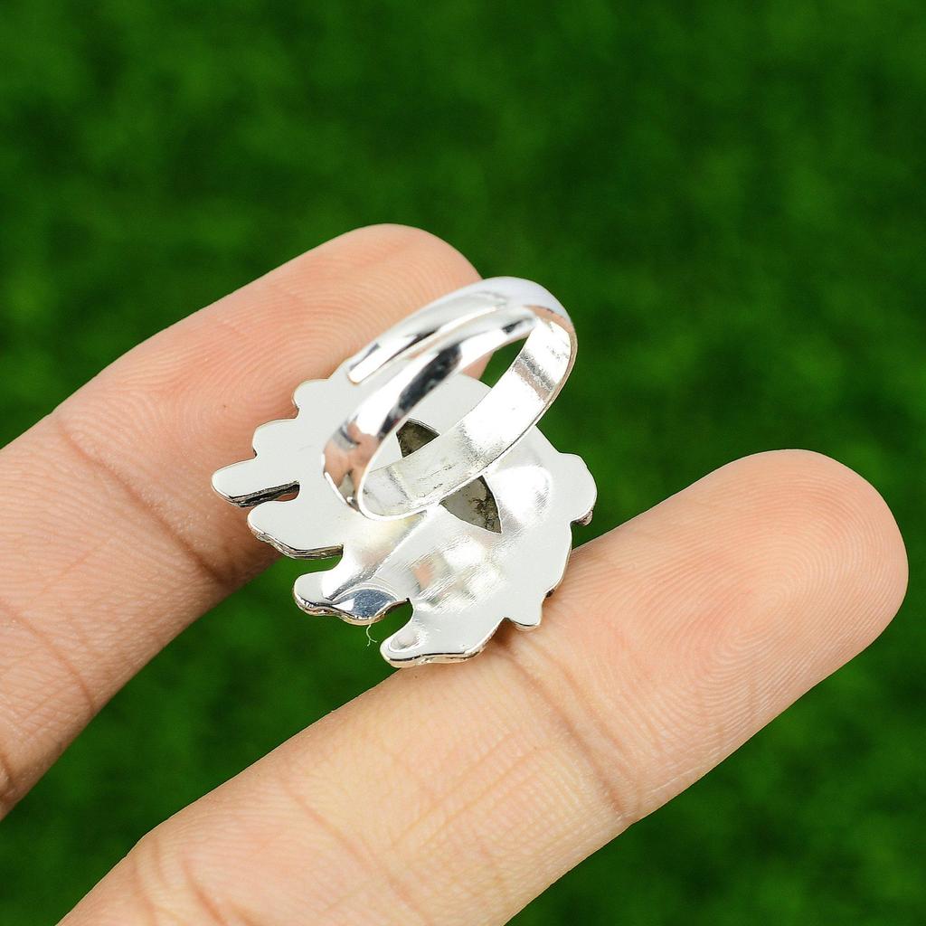 Natural Rainbow Moonstone Stackable Adjustable Ring 925 Silver For Women