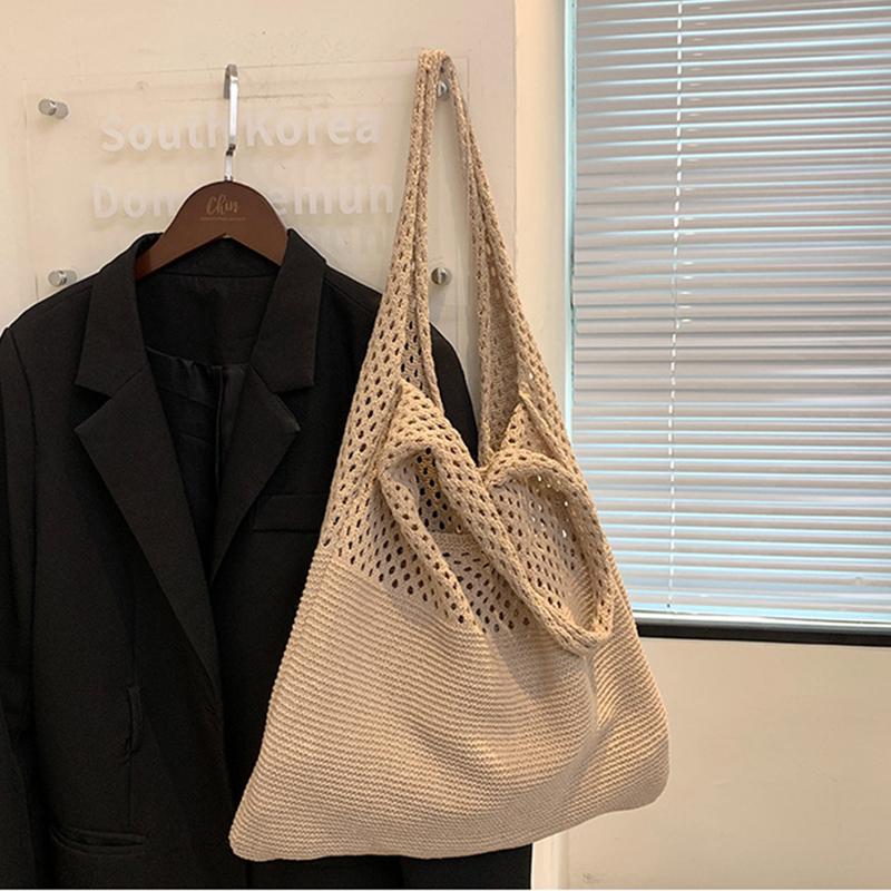 Vintage Hollow Out Summer Beach Woven Women Shoulder Bag Knitting Handbags Large Capacity Crochet Tote Bags