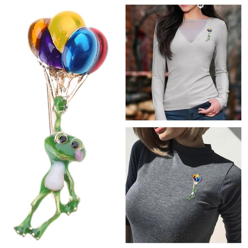 Cute and Funny Frog Hot Air Balloon Pin Style Frog Brooch Pin Lapel Pin Brooch for Any Occasion Animal Brooch Pin