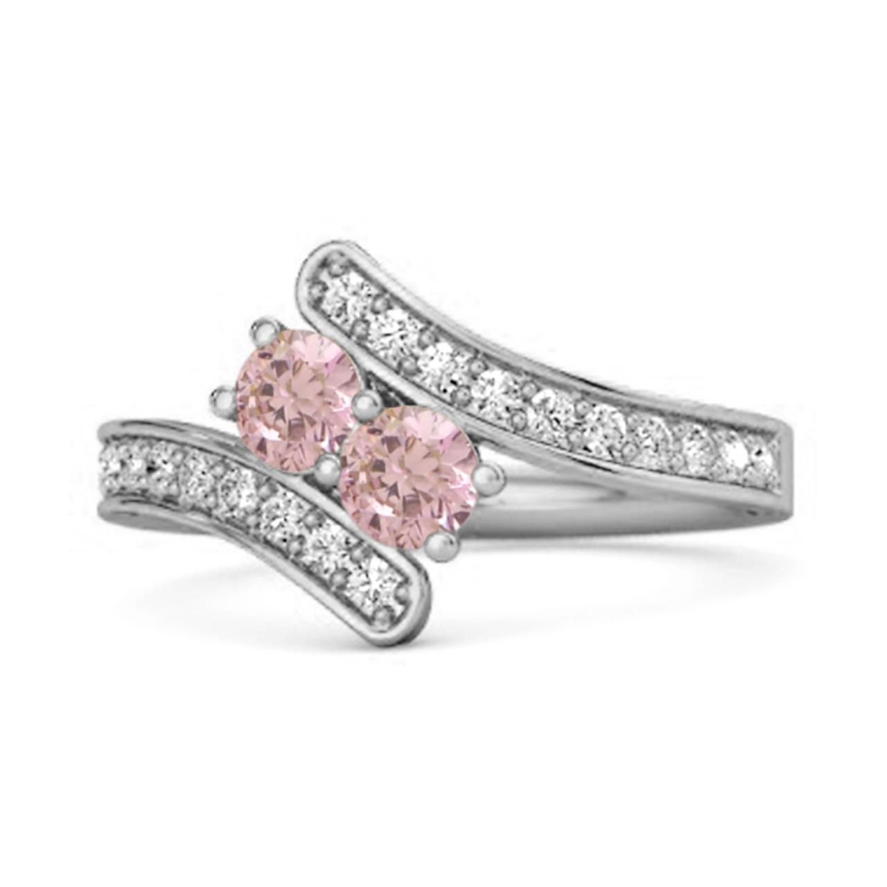 

Pink Topaz Twin Stone Pave Bypass Ring - 925 Sterling Silver 12 біле золото кольору