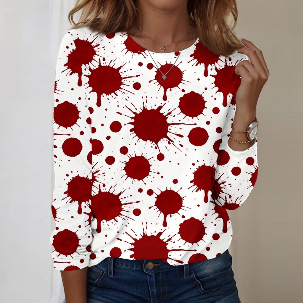 Women's Casual Long Sleeve Pullover Sweatshirt Halloween Print Crew Neck Top Loose Fit Lightweight Comfortable Fabric