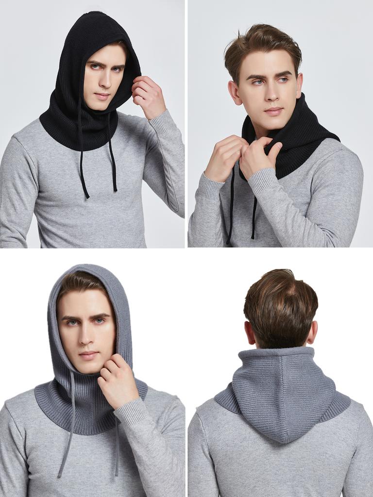 Cagoule tricotée en laine pour femme et homme, écharpe à capuche avec cordon de serrage, bonnet de protection du cou et du visage pour couple