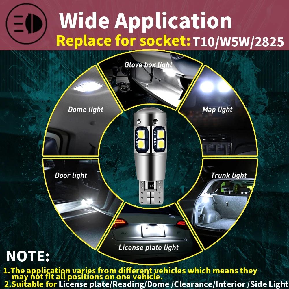 2Pcs Super Brigh T10 W5W 168 192 Led Tail Light White 3030 10SMD 12V Car Led Auto Lamp CANBUS NO Error Car Marker Parking Bulb