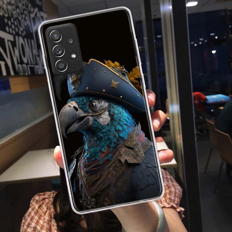 Macaw Pirate Phone Case for Samsung A54 A57 A37 A17 A14 A15 A12 A24 A34 A55 A35 A25 A52S A07 A05S A04S A22 A32 A72 Galaxy Note 2