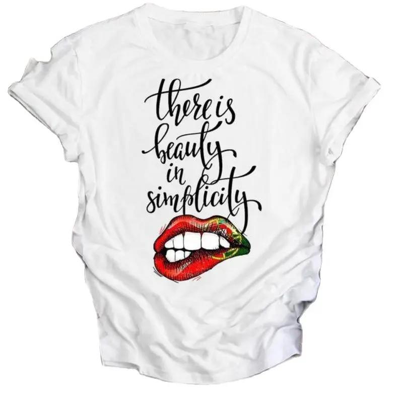 Women's round Collar Short Sleeve T-shirt INS Fashion Mathematical Formula Print Casual Summer Top Polyester Fabric