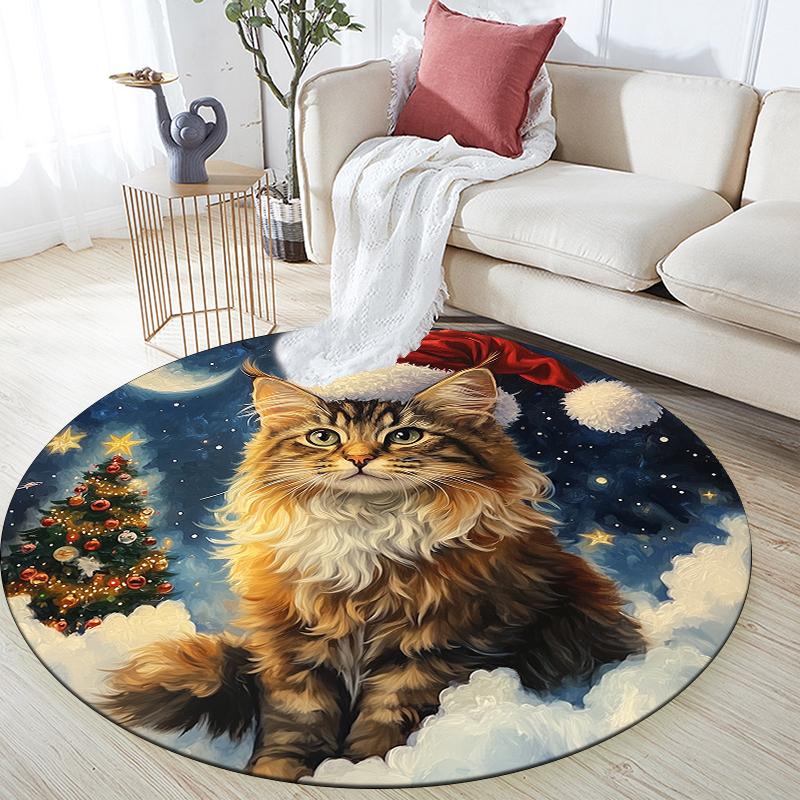 

Beautiful Maine Coon pattern round rug,Carpet Rug for Living Room Bedroom Playroom ,Non-slip Floor Mat,Holiday Gifts and Birthday Gifts. 80cmx80cm
