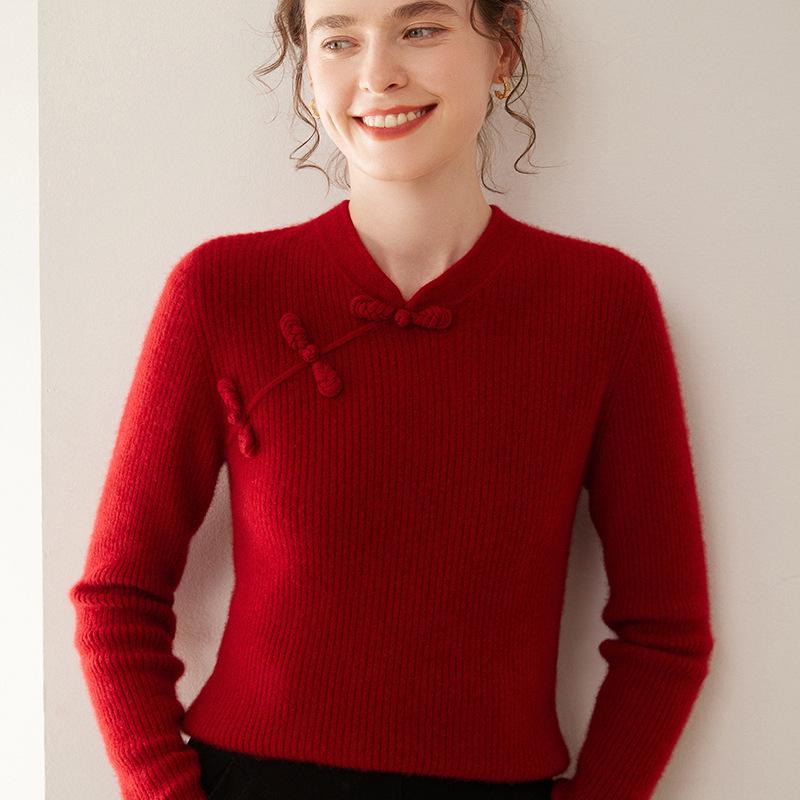 Cashmere Women's Frog Button Sweater - Autumn/Winter Chinese Style Retro Slimming Knitwear