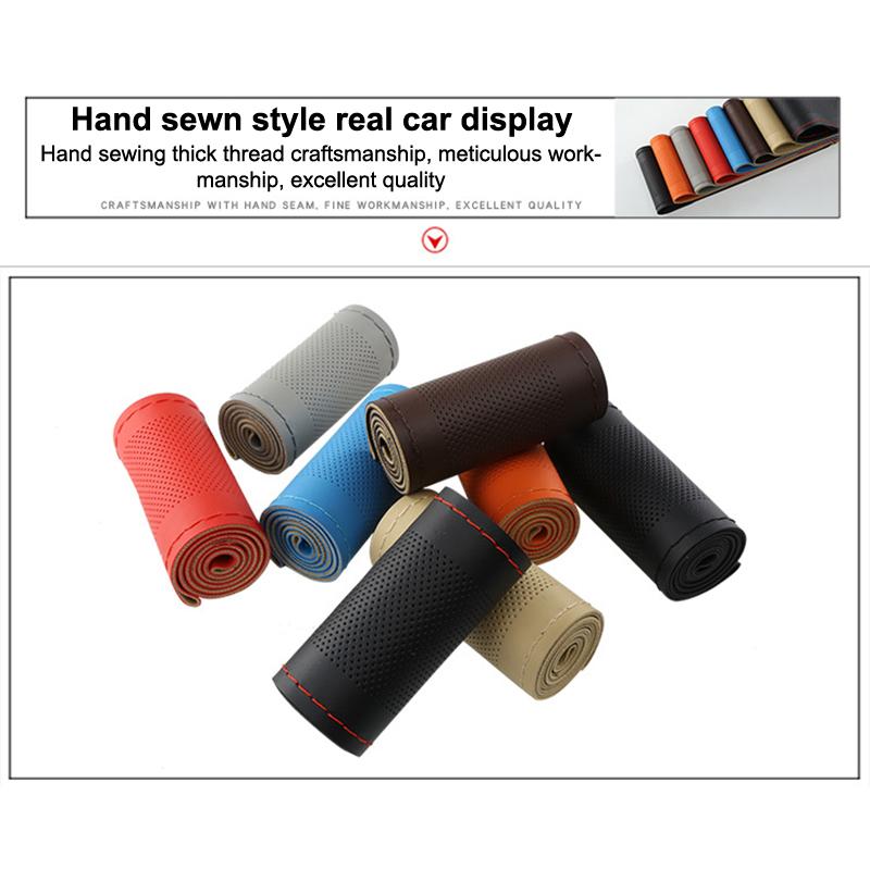 Ultra Fine Diy Hand Woven Genuine Leather Breathable Steering Wheel Cover With Needle And Thread Steering Wheel Protective Cover