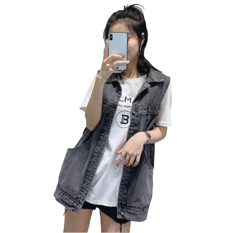 

[SpringSwalloow] [Spring Swallow] ladies fashion denim sleeveless oversize jacket vest Relaxing outer sleeveless outdoor spring/summer For autumn cute