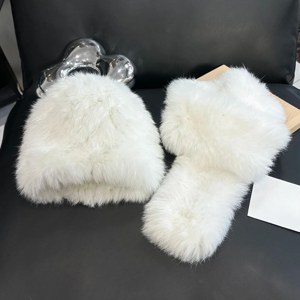 

Утолщенная шапка-шарф из натурального кроличьего меха Женская зимняя, обеспечивающая тепло и защиту от холода, комплекты шапок и шарфов из кроличьего меха белый