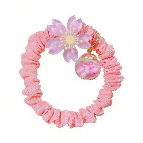 2Pcs Hair Tie High Elasticity Glossy Fabric Hair Rope with Transparent Cherry Blossom