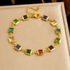 Gold Plated Multicolor Square CZ Jewelry Set, Stainless Steel Rainbow Gem Necklace Bracelet Set, Waterproof Boho Jewelry for Women Gift