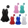 Girls Jazz Dance Performance Set: Sleeveless Sequined Criss Cross Back Leotard Dress with Waist Bowknot & Matching Hair Band