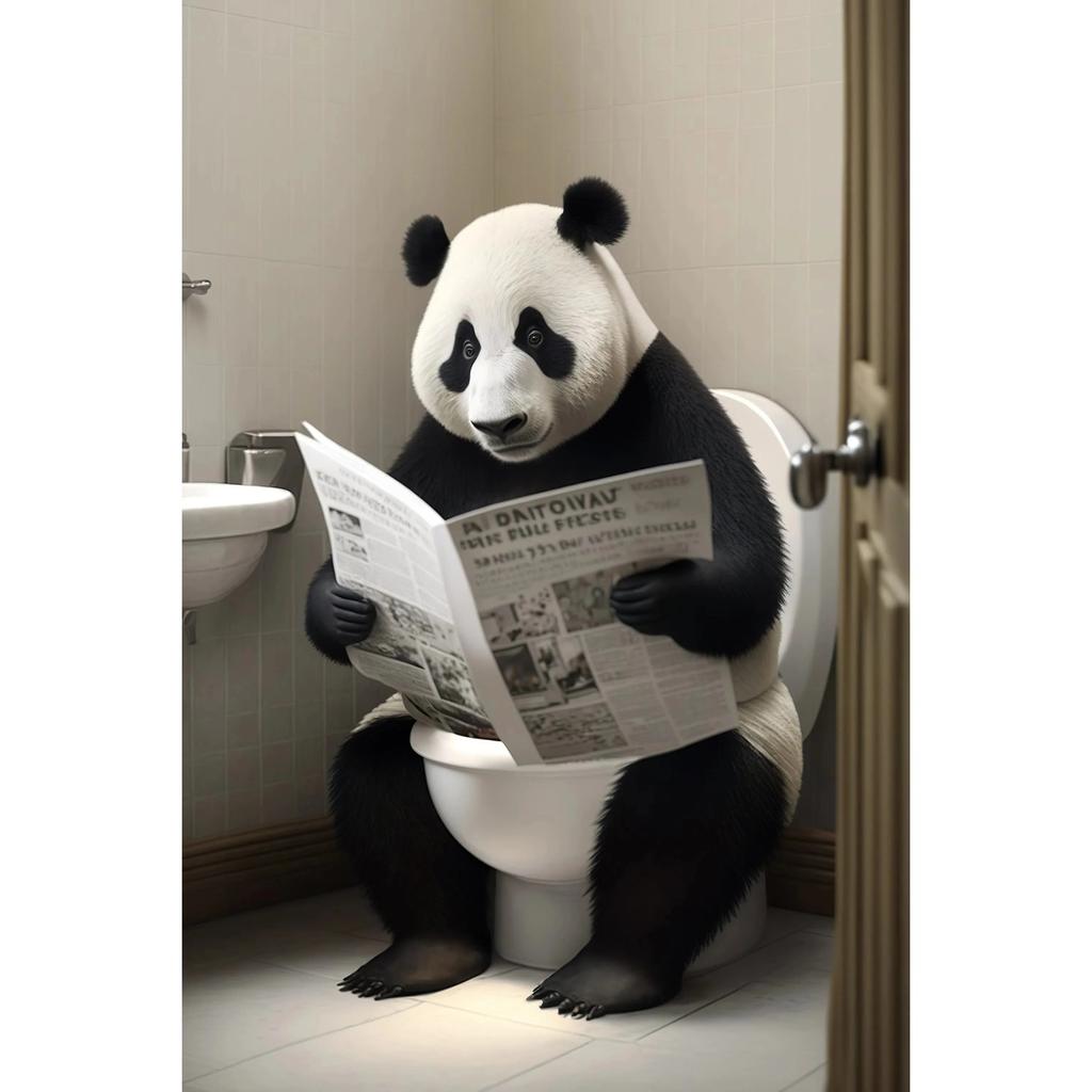 Funny Bathroom Humorous Animal Wall Canvas Paintings Decor Bear Dog Tiger Sitting On Toilet Reading Newspaper Poster Art Print