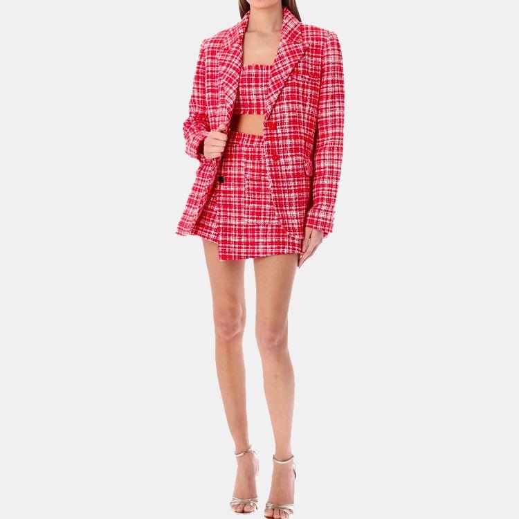 Self-Portrait Checked Button-Down Collar Jacket Women jackets Red SS22089RBRED