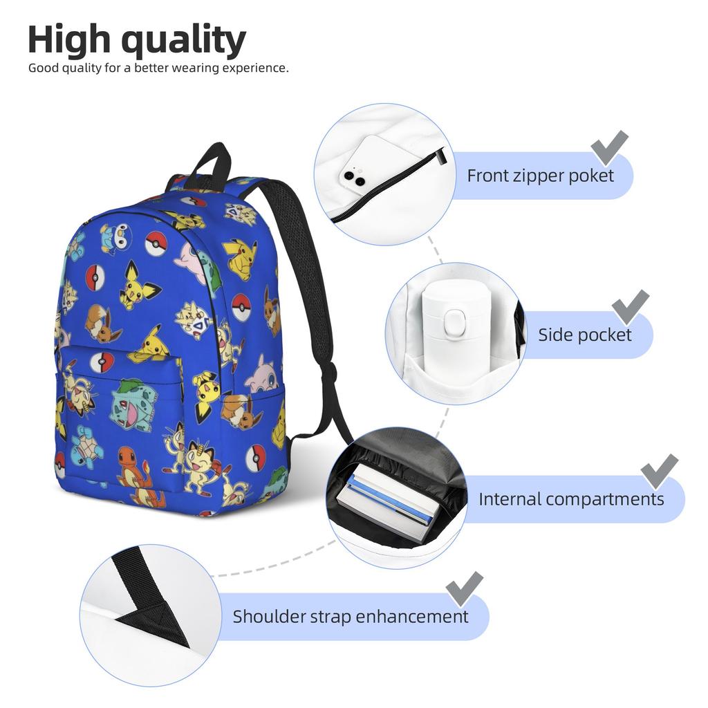 Cute Cartoon Monster Classical Backpack Lightweight High School Work Pokemoned Daypack for Men Women Laptop Canvas Bags