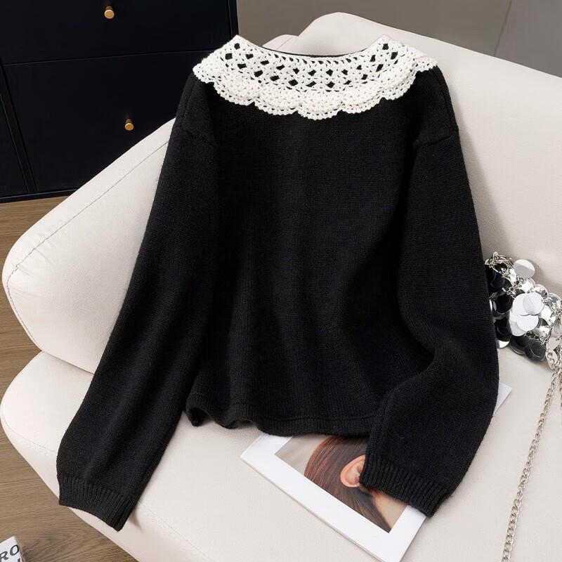 Damen Strickpullover mit Farbblock-Revers und langen Ärmeln