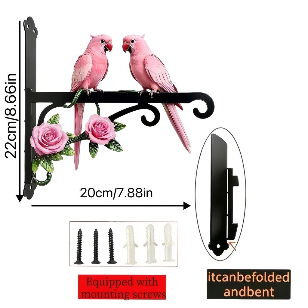 1 Peça Gancho de Parede Metálico Rosa para Exterior com Design de Dois Papagaios, Colorido, à Prova de Ferrugem e Resistente ao Sol, Acompanha Parafusos de Montagem, Muito