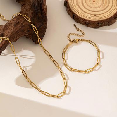 Gold Sliver Color Link Chain Stainless Steel Necklace Bracelets For Women Rectangle Link Chain Accessory