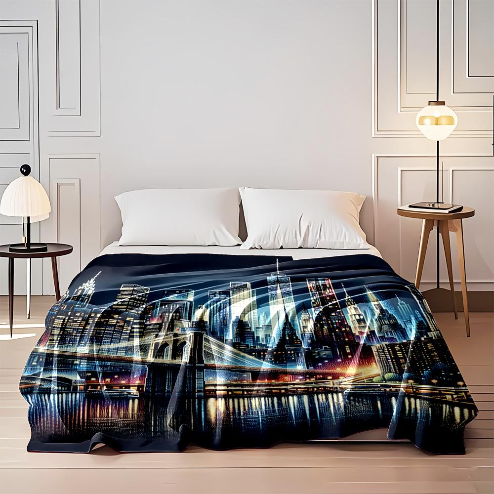 New York City Skyline at Night Design Flannel blanket for bedroom, living room, sofa, and nap sofas.