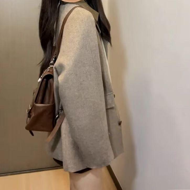 

Женское корейское ретро шерстяное пальто - Осень/Зима, Пэттит, средней длины, в академическом стиле L (110-125 cm)