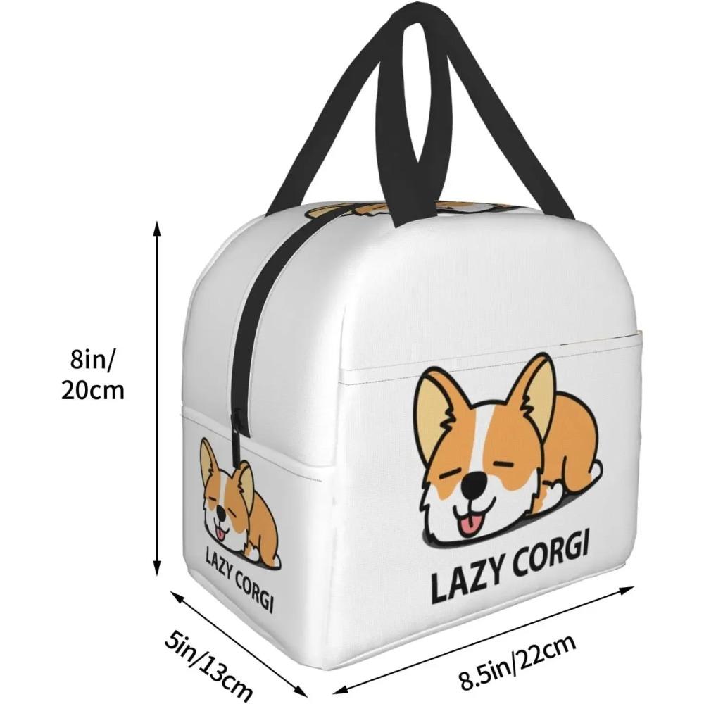 Lazy Welsh Corgi Puppy Lunch Box Insulated Bento Box Reusable Waterproof Lunch Bag with Front Pocket for School Office Picnic