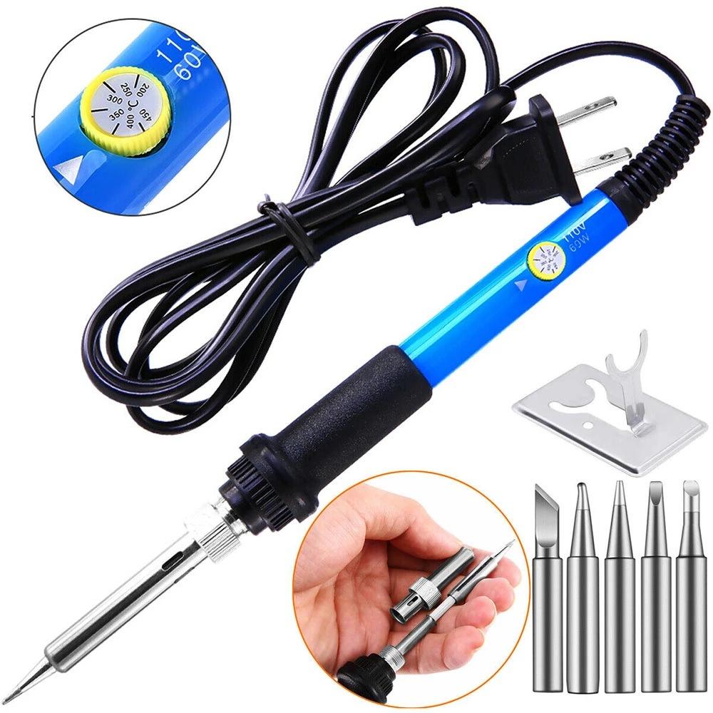 5 in 1 Kit 60W Adjustable Temperature Electric Soldering Iron 220V Welding Iron Rework Station Heat Pen Tips DIY for Repairing