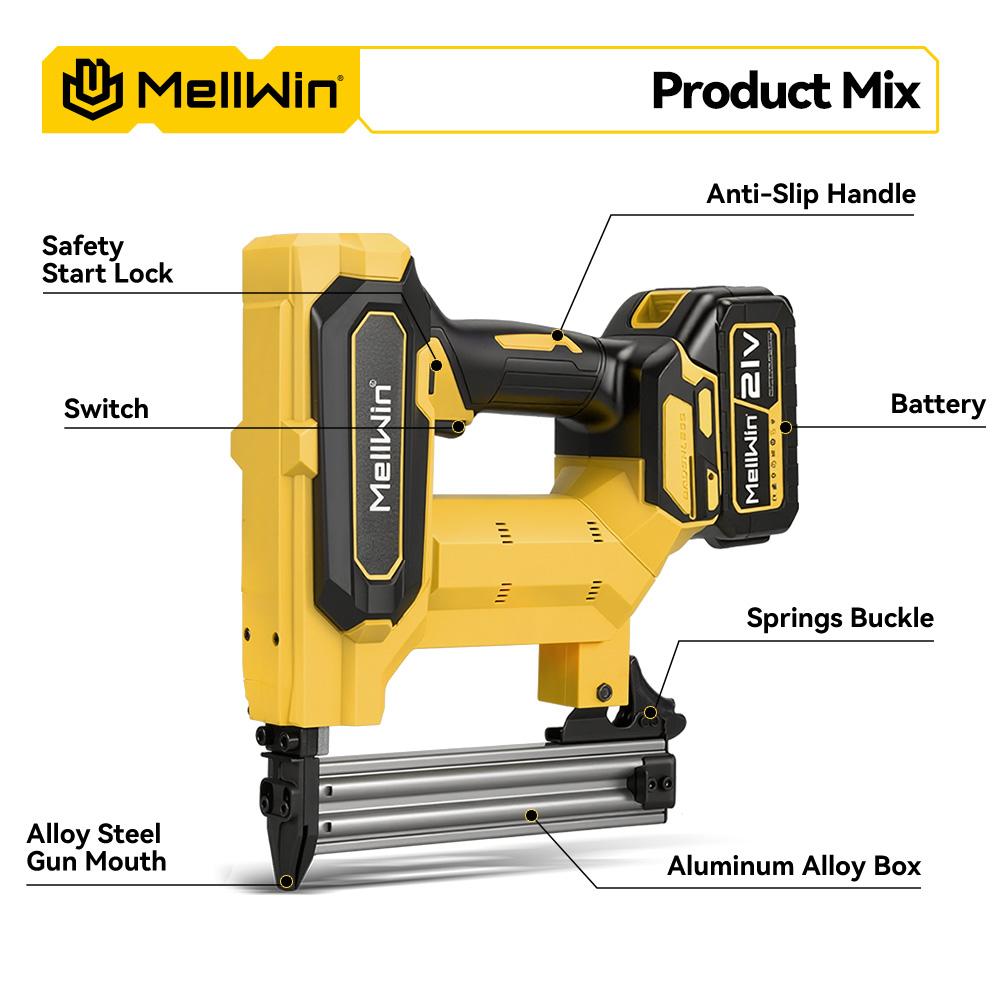 MELLWIN Cordless Electric Nail Gun 2 Mode Wireless Stapler Woodworking Framing Staple Gun Tools F30 For Makita 18V Battery Pin