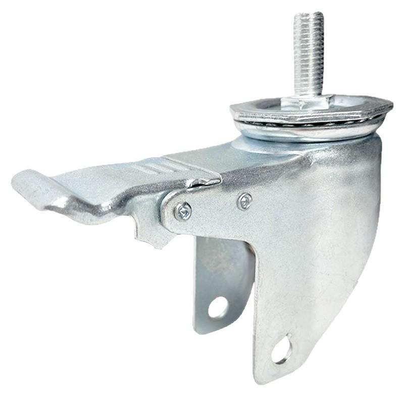 Medium Swivel Caster Bracket with Brake, Thickened Base, 3", 4", 5" Fixed Wheel, Threaded Stem.
