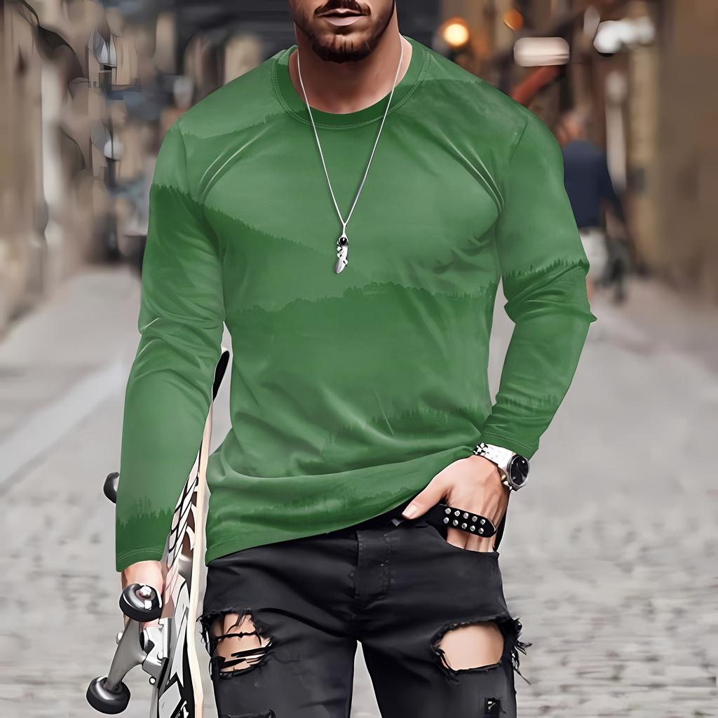 Men's T Shirt O-Neck Clothing Apparel Outdoor Long Sleeve Print Fashion Designer Vintage