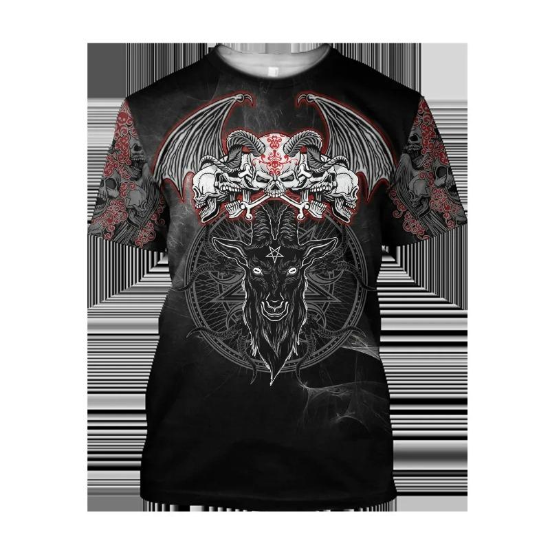 Summer  Devil Satan Print T-shirt 3D Men Short Sleeved Tee Shirt Fashion Harajuku Hip Hop Casual Unisex Streetwear