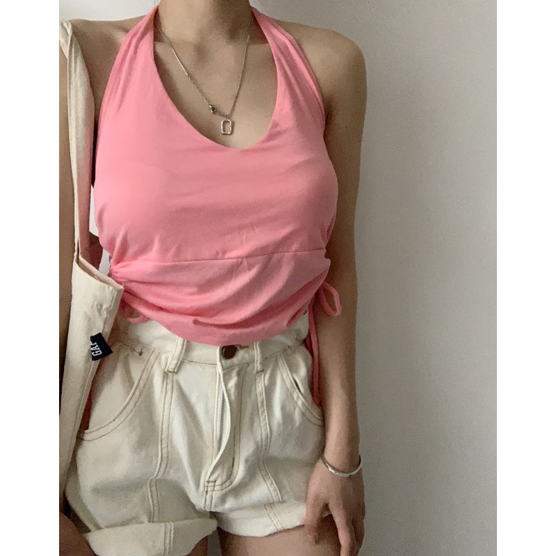 

Wai Trade Order Drawstring Halterneck Sexy Vest Short/ Rubber Powder XL