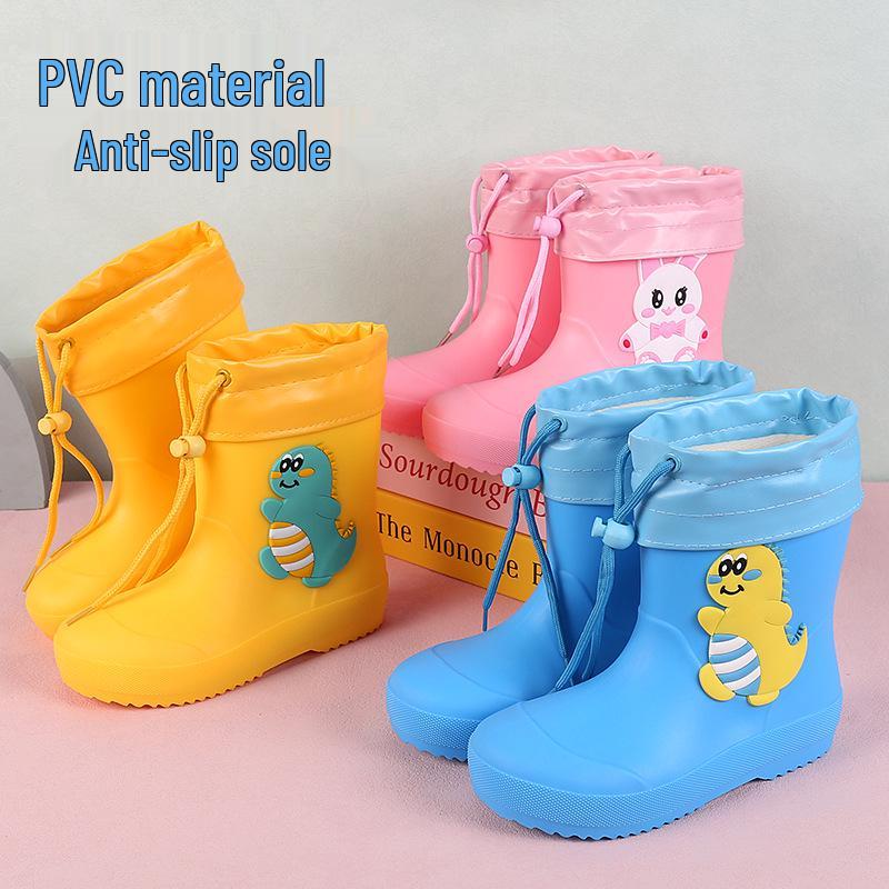 Feng Qing Fan Kids' Waterproof Rain Boots with Non-slip Sole and Elastic Cuff - Cartoon Design for Toddlers