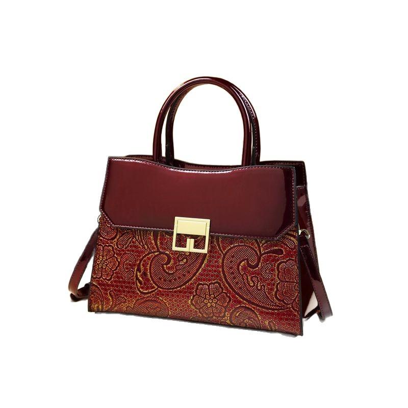 Simple And Atmospheric Lace Bag, Middle-Aged Women'S Bag, Mother Bag, Leather Large Bag, Shoulder Messenger Bag.