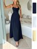 Spring new, European and American women's clothing, elegant solid color splicing suspender slim dress long dress