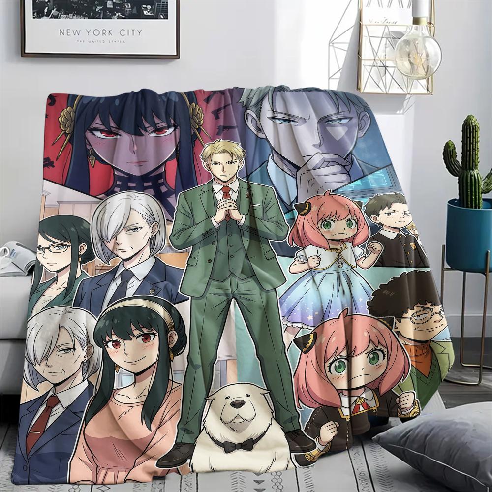 Spy x Family Main Characters & Scene Collage pattern Flannel Blanket, Comfortable for All Seasons, Home Decor, Warmth and Comfort, Perfect for Gifts. 80cm x 120cm
