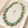 Vintage-Inspired Floral Pendant Necklace Set With Enamel Drip Detail Alloy Chain Women Retro Chic Locket Jewelry