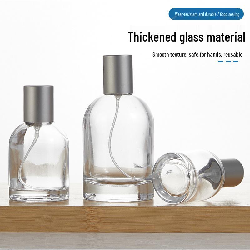 High-End 50ml Transparent Glass Perfume Bottle with Press Spray