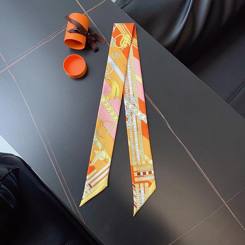 New ins wind reins small silk scarf decorative printing wrapping bag handle slender silk DIY handmade headband
