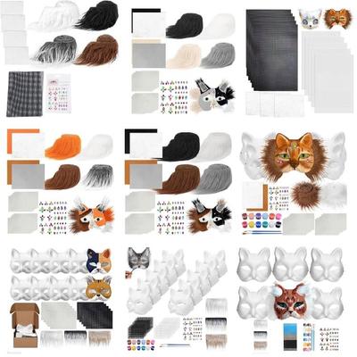 DIY Therians Mask Kit Blank Foxes Cats Mask with Felts Fabric Sheet Plush Faux Furs and Eye Mesh for Therians Gear Stuff