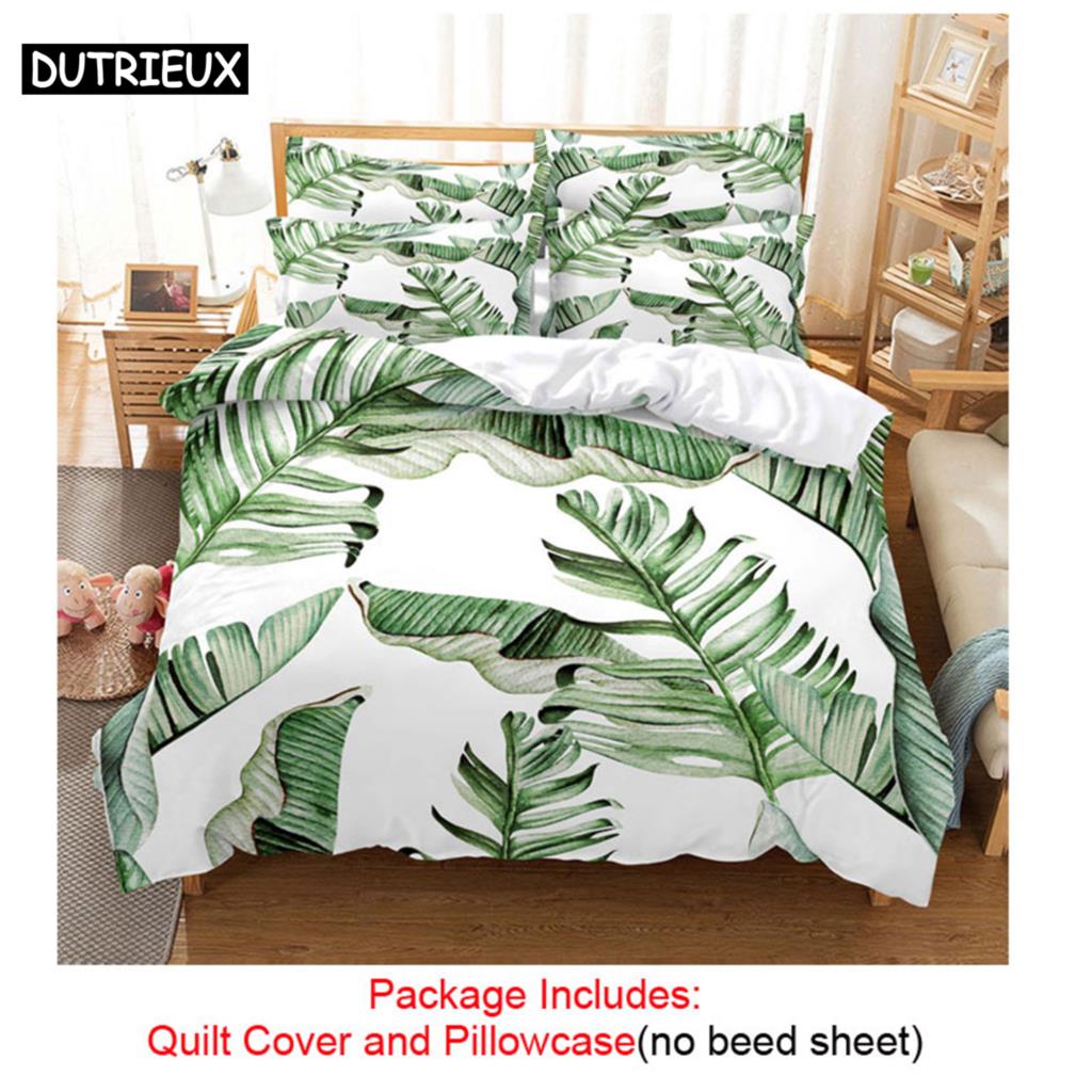 Quilt Duvet Cover Bedding Set Pillowcase Linens Green Plant 3D Queen King Size Double Bed Full Single 220x240 200x200 Bedroom