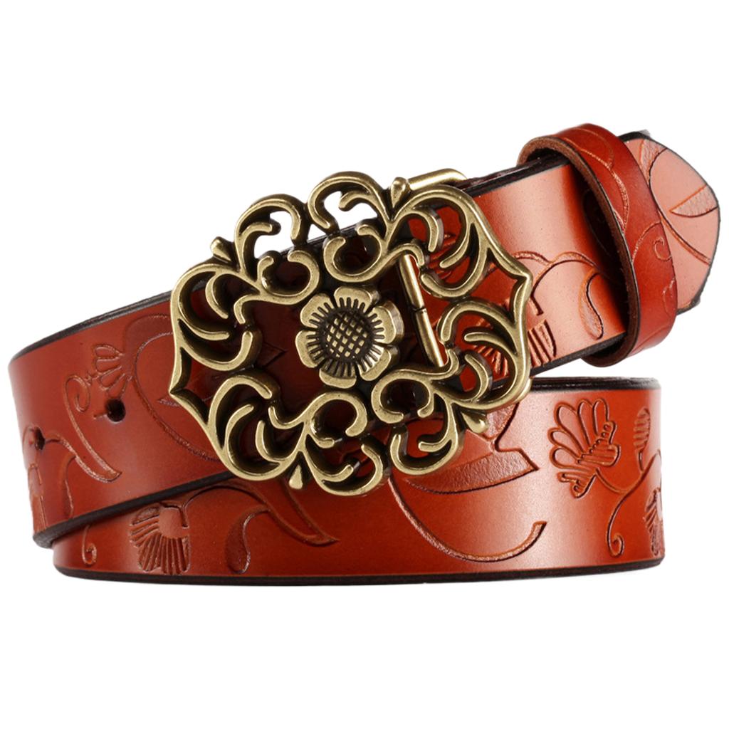 Leather Flower Buckle Belt For Jeans Adjustable Length Premium PU Delicate And Exquisite