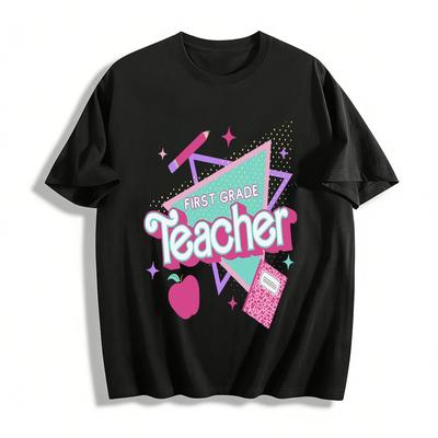 Retro First Grade Teacher Graphic Casual Top Pure Cotton T-shirt