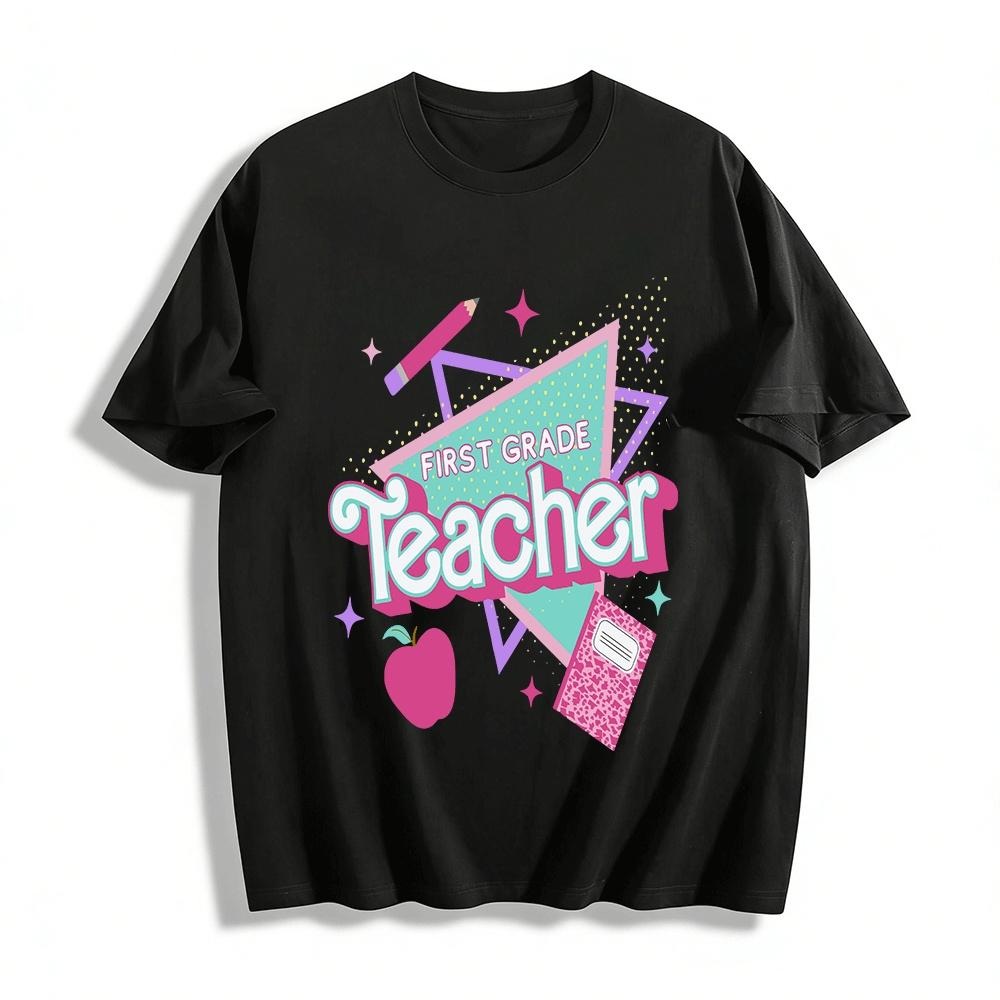 Retro First Grade Teacher Graphic Casual Top Pure cotton T-shirt XXS
